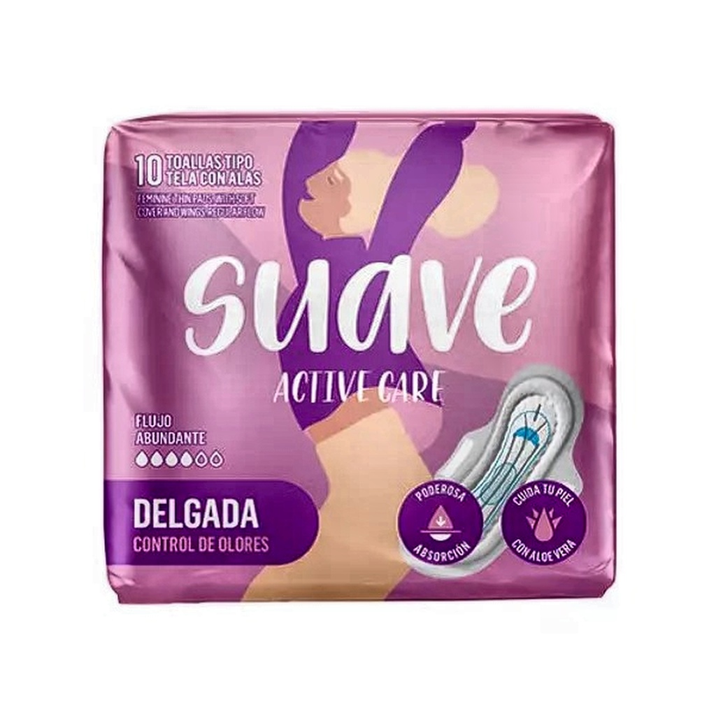 TOALLA FEM SUAVE AC DELGADA CON ALAS PAQ X 10UND