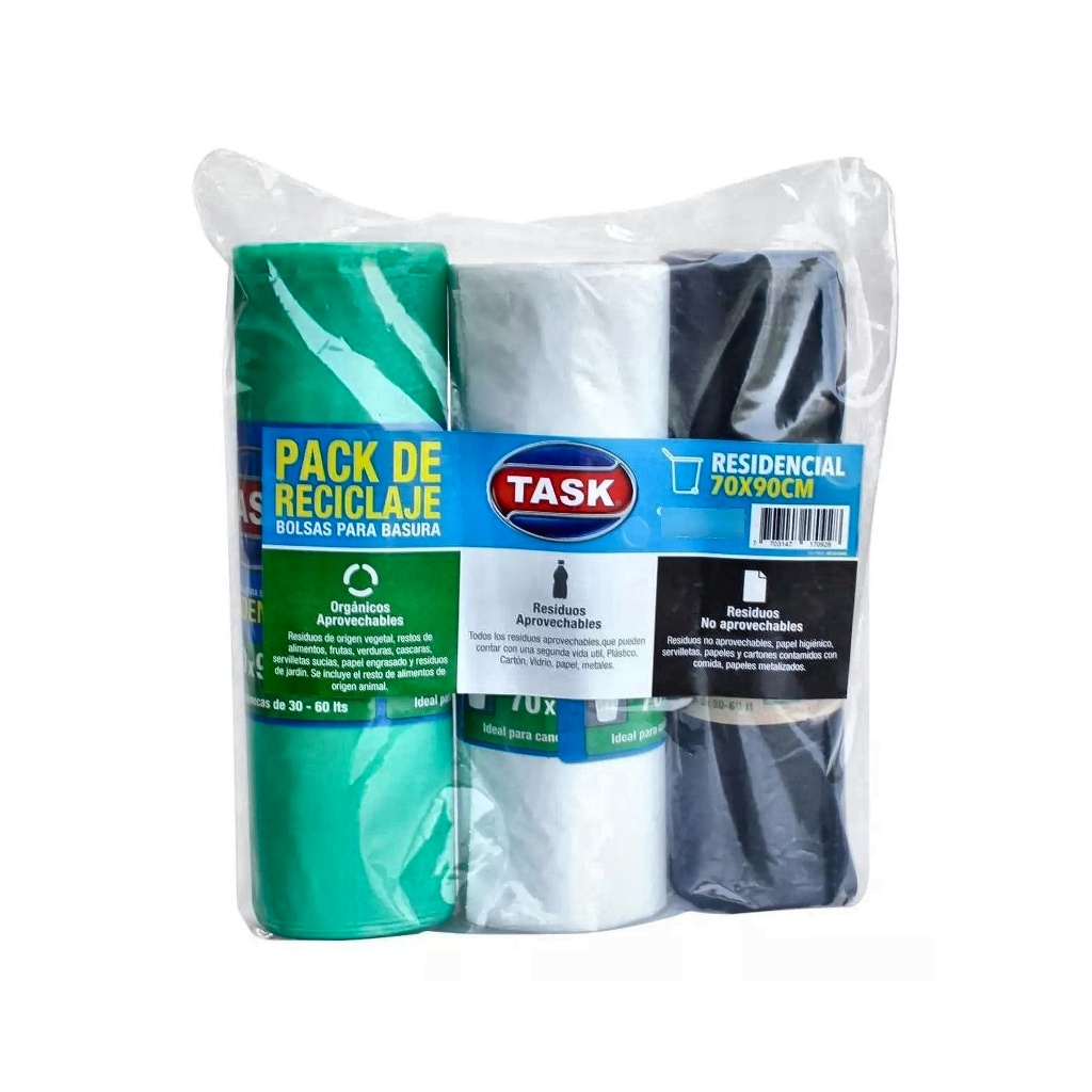 PACK BOLSA DE BASURA TASK 3 COLORES 70 X 90 CMS X 30 UNDS RF_1017092/1017285