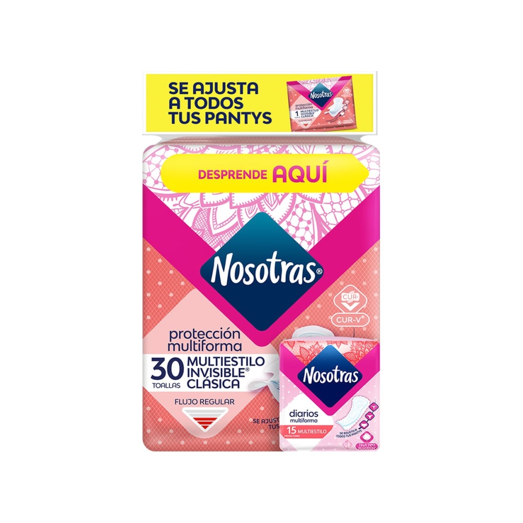 OFERTA 1 PAQ TOALLA HIGIENICA INVISIBLE x 30 UNDS + 2 PAQ PROTECTOR DIARIO ANATOMICO x 15 UNDS PACK