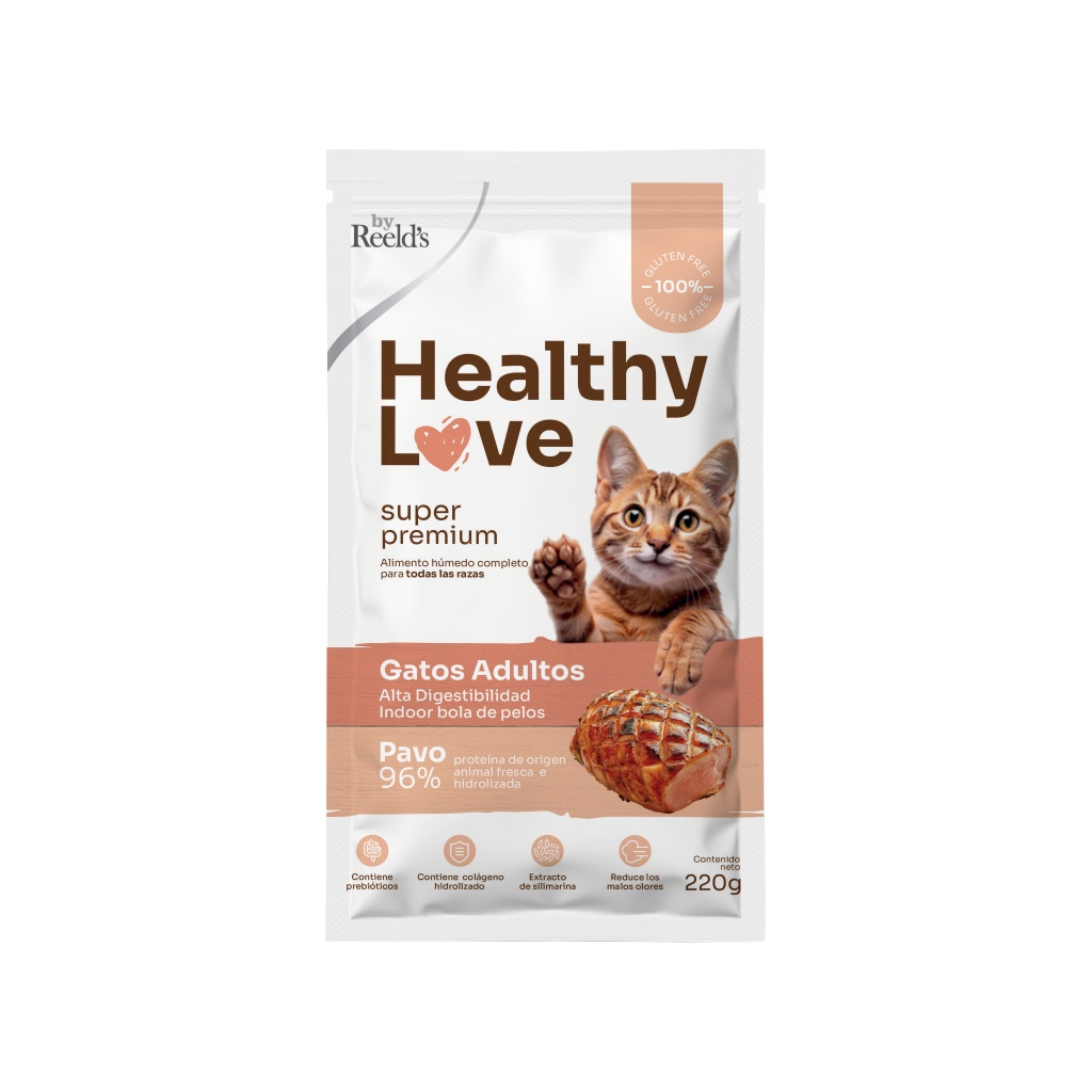 HEALTHY LOVE GATOS ADULTOS SABOR PAVO PTN74 BOL X 220 GR