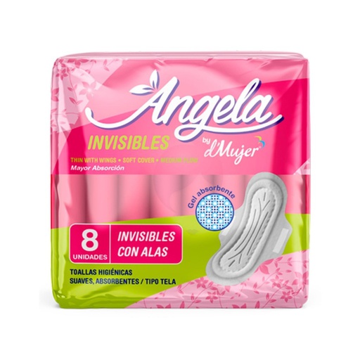 TOALLA HIGIENICA INVISIBLE CON ALAS ANGELA PAQ x 8 UNDS