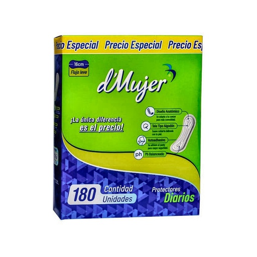 PROTECTOR DIARIO ANATOMICO D MUJER PAQ x 180 UNDS